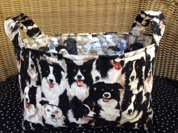 Fabric Basket Storage Bin Made from Border Collies Dog Fabric
