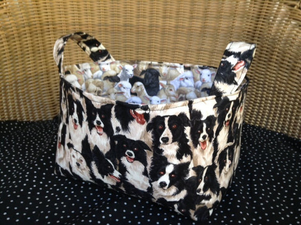 Fabric Basket Storage Bin Made from Border Collies Dog Fabric