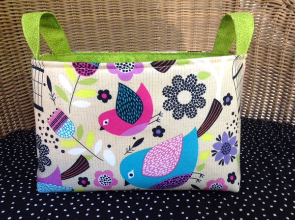 Fabric Easter Basket Storage Bin Made from Cute Bird Fabric