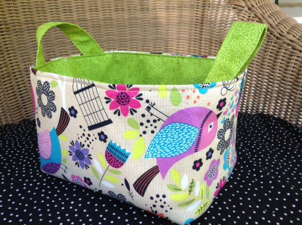 Fabric Easter Basket Storage Bin Made from Cute Bird Fabric