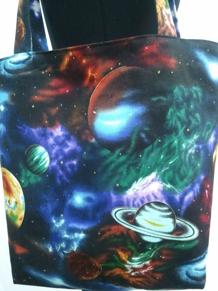 Tote Purse Bag Made From Planets Fabric - Solar System, Galaxy, Milky Way, Nebula