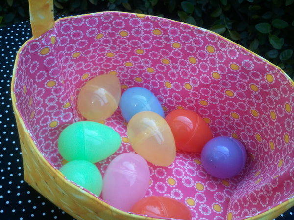 Two Handle Fabric Easter Basket Storage Bin Made from Peeps Fabric Pink or Yellow