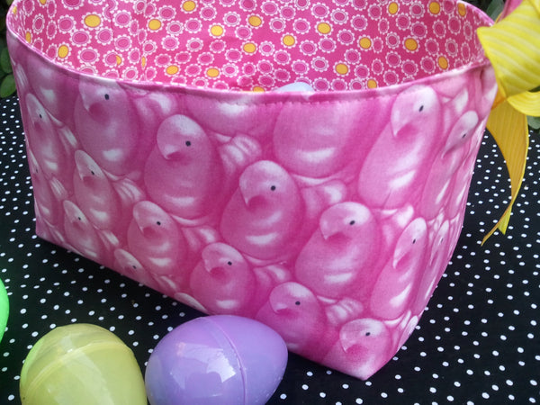 Two Handle Fabric Easter Basket Storage Bin Made from Peeps Fabric Pink or Yellow